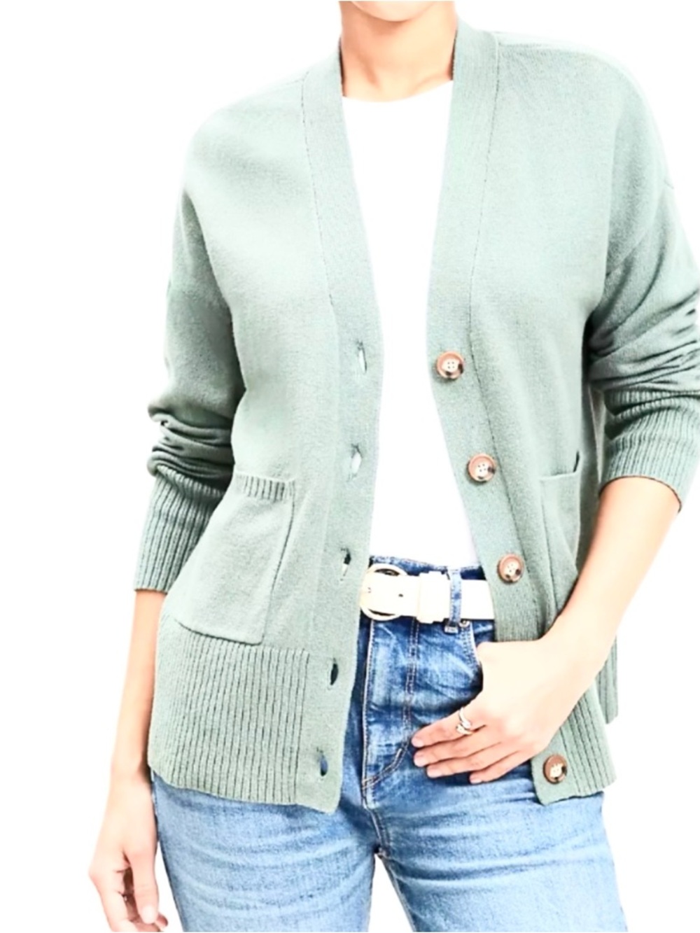 LOFT Light Sage V-Neck Cardigan Women’s Size S | Soft Minimalist